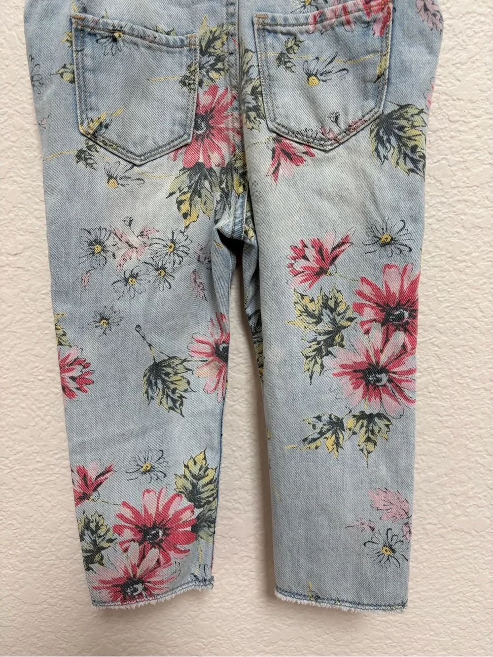 GAP Toddler Girls Floral Print Light Blue Denim Overalls 100% Cotton 3T